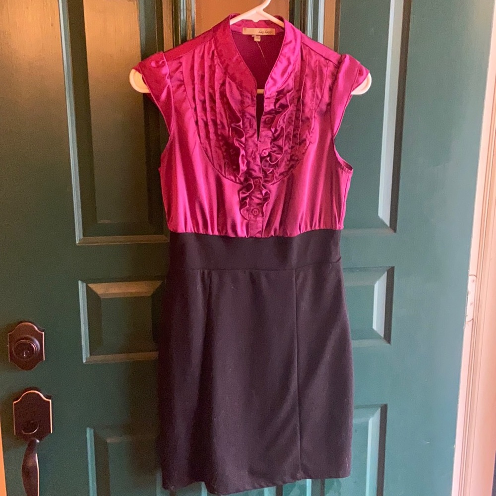 BeBop. Magenta satin top, black pencil skirt dress. Size S. Very good condition.